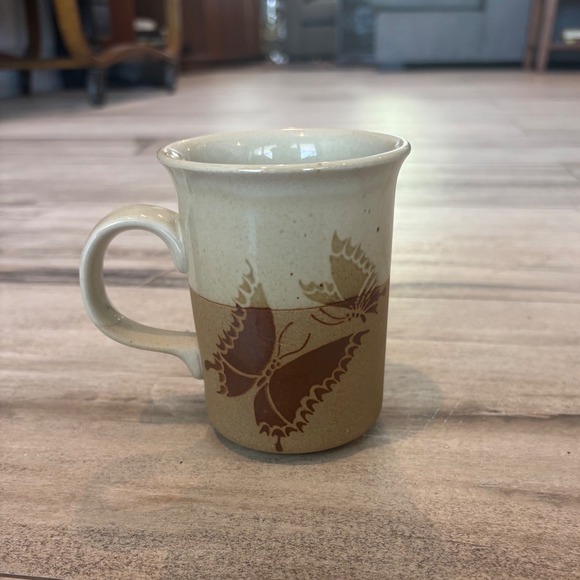 Otagiri Other - Vintage 70s‎ Otagiri Butterfly Stoneware Coffee Mug Two Tone Cream Tan Ceramic